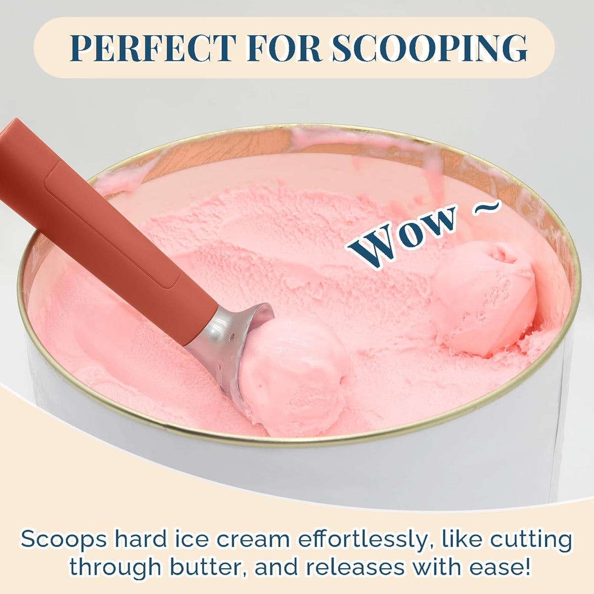 Heated Ice Cream Scoop Rechargeable, Electric Warming Ice Cream Scooper with LED Display, Heats to 158°F for Hard Ice Cream, Easy for Seniors & Kids, IP67 Waterproof (Mocha Brown, 2oz)