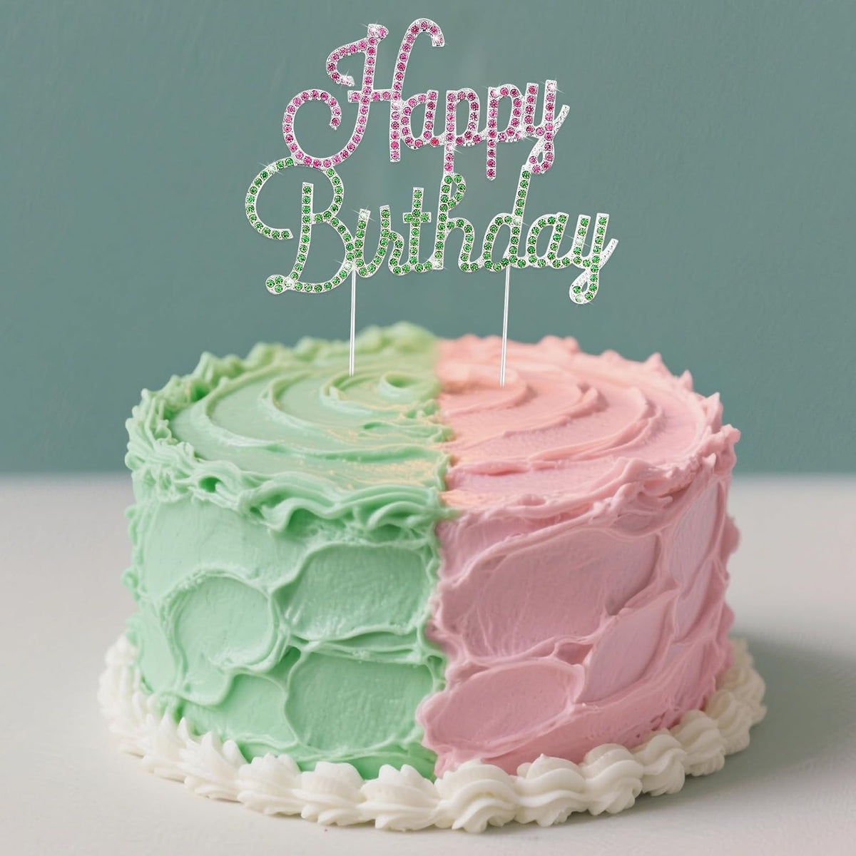 Jaciya Pink and Green Happy Birthday Cake Topper - Witch Themed Cake Decorations Green and Pink Party Supplies