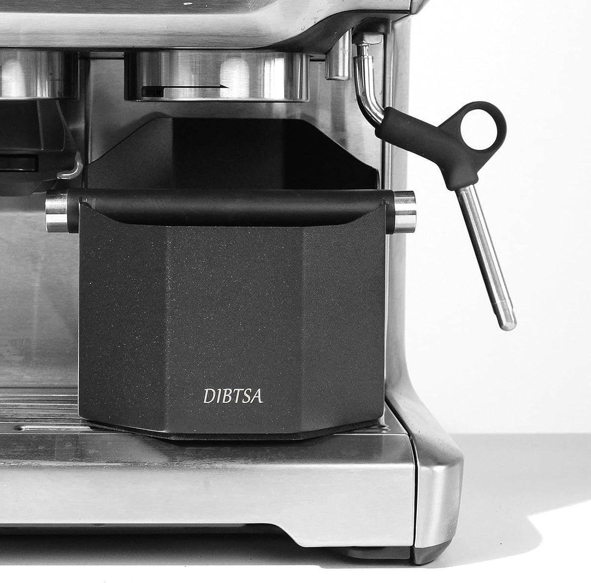 DIBTSA Espresso Knock Box, with Removable Knock Bar and Non-Slip Rubber Base, Espresso Accessory, Stainless Steel, Black, Large