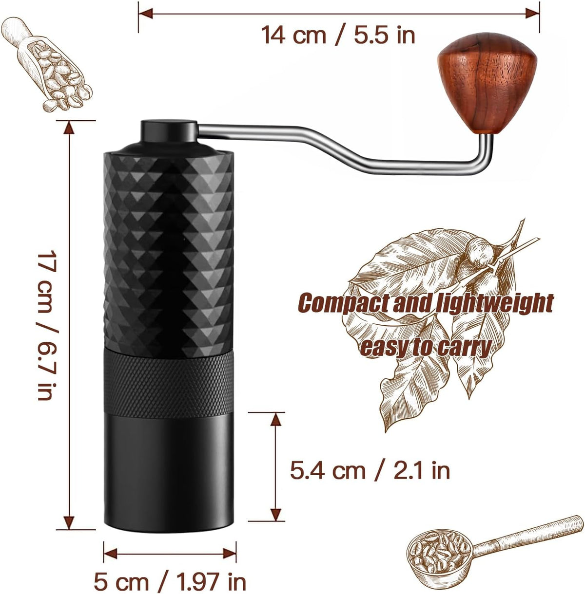 Manual Coffee Grinder - Precision CNC Stainless Steel Burr Grinder with Adjustable Settings, Double Bearings for Smooth Grinding - Ideal for Home, Office, and Camping Espresso Enthusiasts