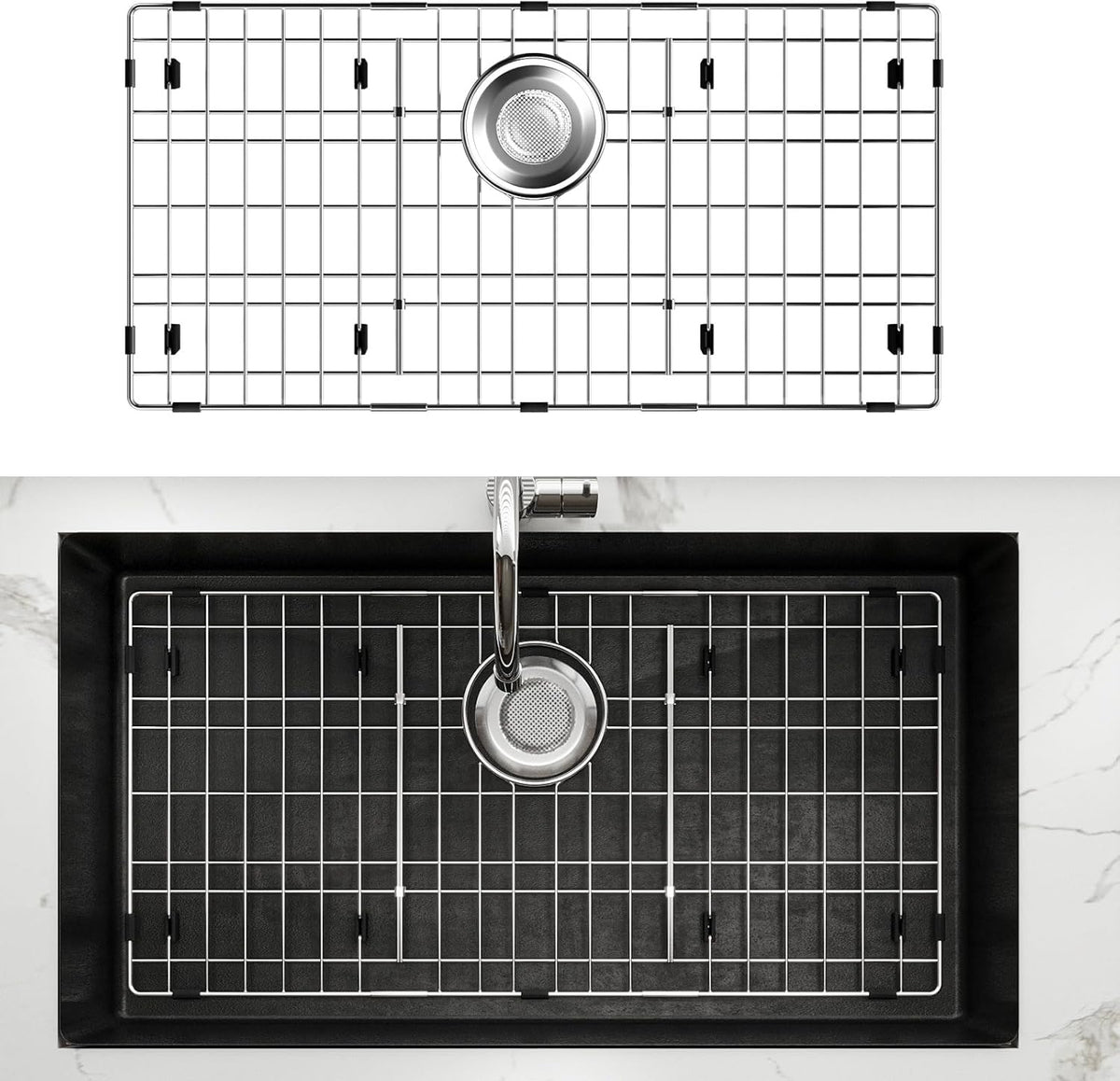28-3/8’’ x 14-3/16’’ Stainless Steel Sink Grid, Sink Protectors for Kitchen Sink, Sink Protector with Rear Drain for Single Sink Bowl, Sink Bottom Grid, Sink Grate for Bottom with Sink Strainer