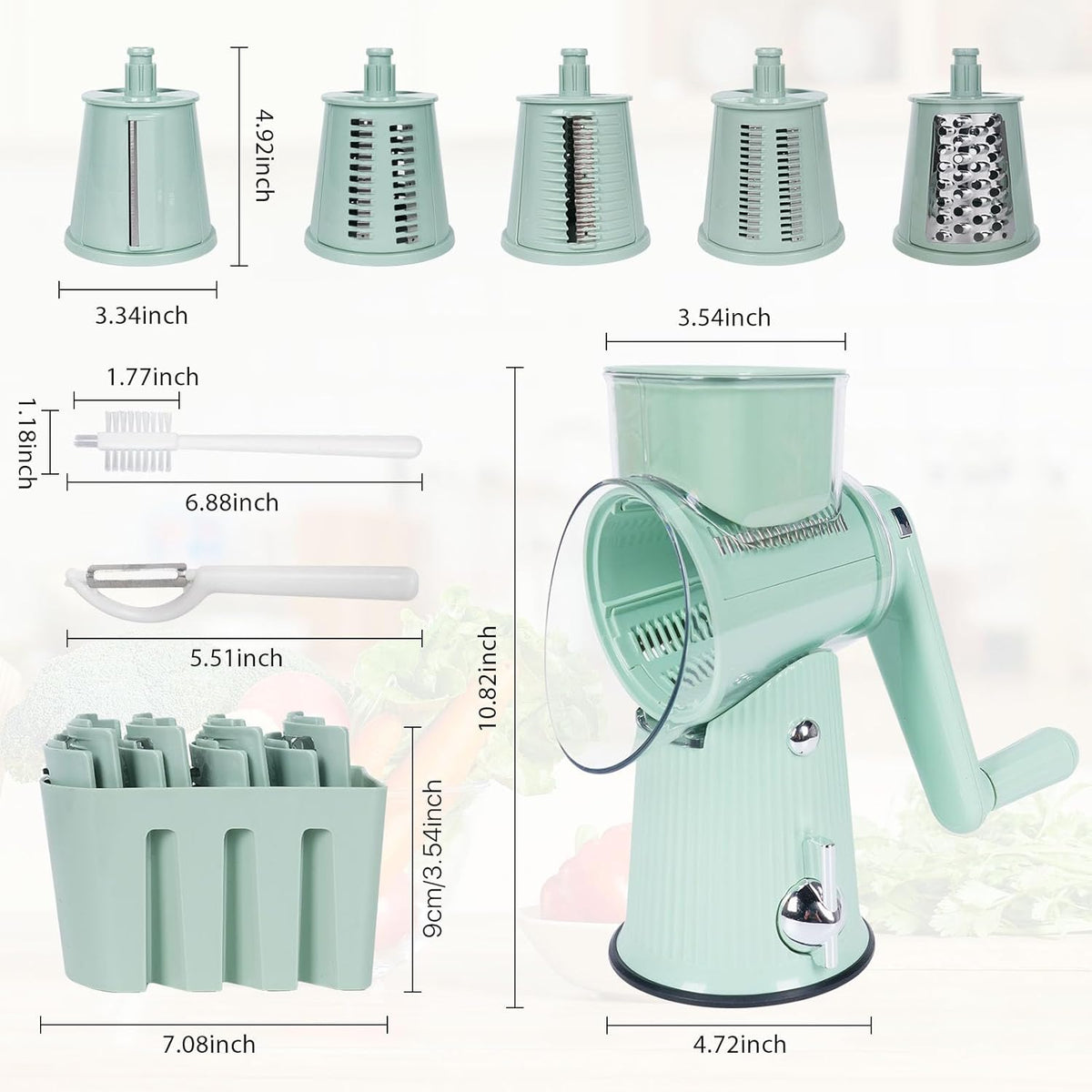 Rotary Cheese Grater,Multifunction 5 In 1 Chopper Vegetable Cutter Slicer, Round Mandoline Drum Slicer,Cheese Shredder,Grater With Handle,Easy to Clean Kitchen Gadgets with Storage Box