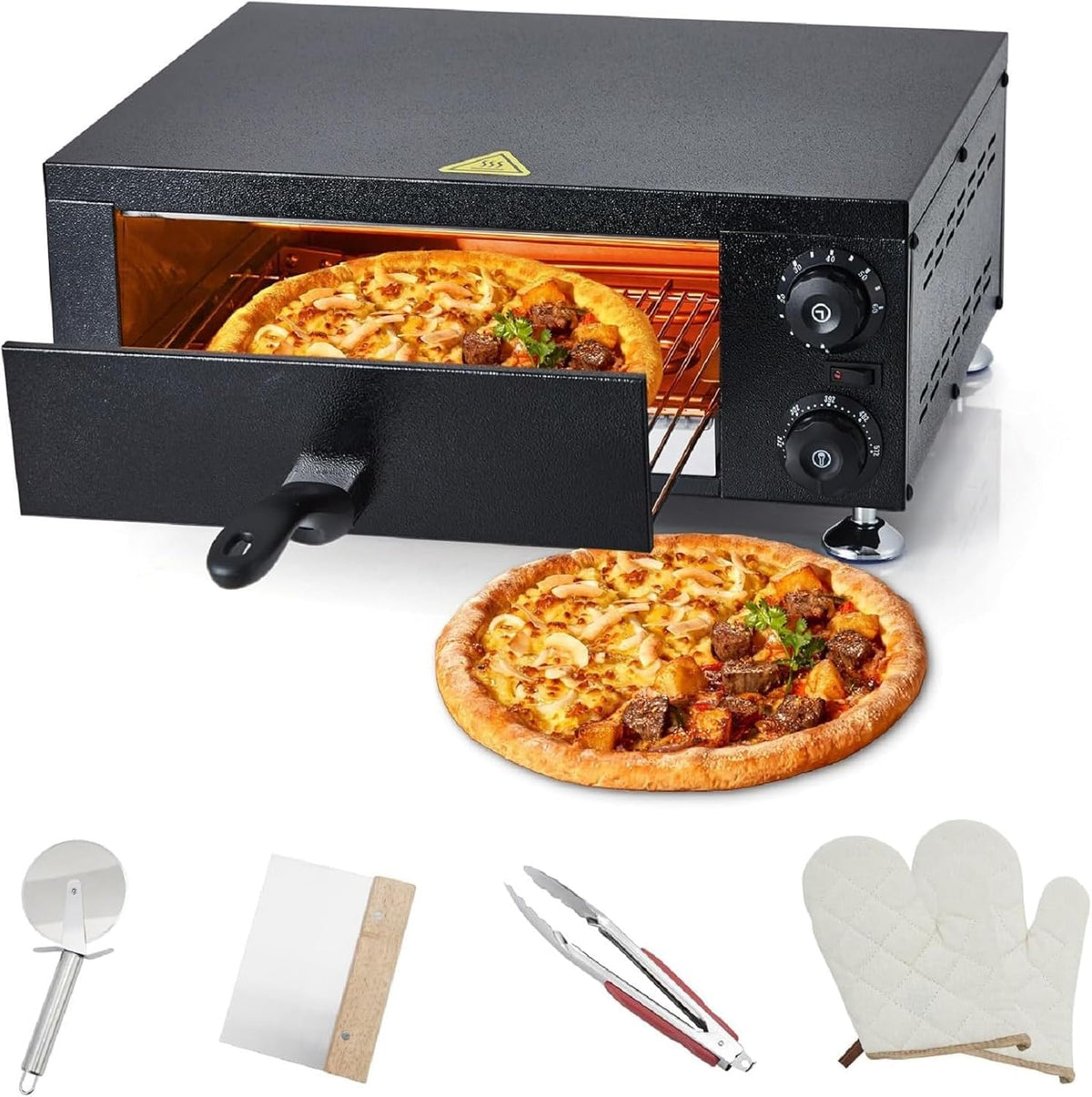 Commercial Electric Pizza Oven 12" 1100W Sealed Stainless Steel Countertop Pizza Maker with Timer for Restaurant, Pizzeria, Food Truck | Indoor Professional Baking Equipment
