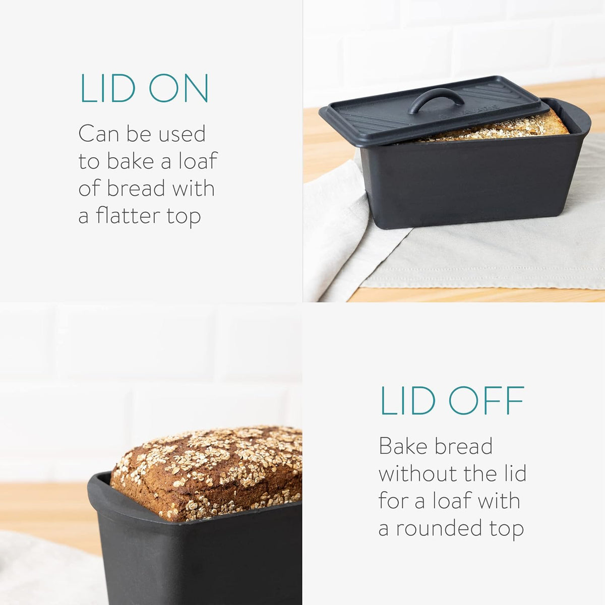Navaris Long Bread Pan - Cast Iron Bread Loaf Pan with Lid for Homemade Sourdough Baking - 2 in 1 Cast Iron Loaf Pans - Covered Sour Dough Sandwich Baker - Dutch Oven Bakeware Set