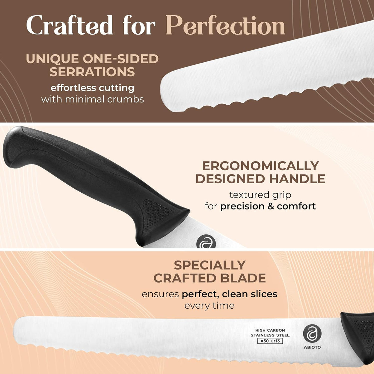 Serrated Bread Knife for Homemade Bread Sourdough - Perfect 11-Inch Sourdough Bread Knife Made of High Carbon Stainless Steel X30 Cr13 with One-Sided Sharp Serrations and Ergonomic Handle