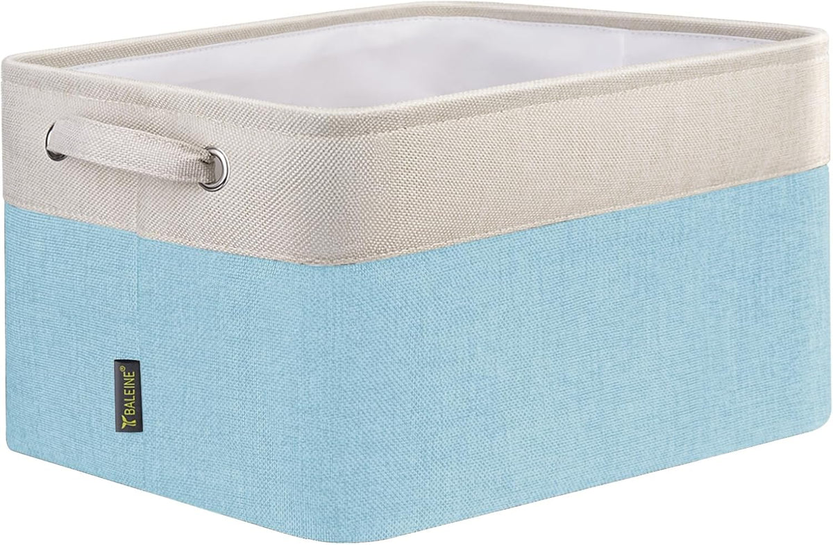 BALEINE 1 Pack Fabric Storage Bins for Shelves, Linen Storage Baskets for Organizing, Decorative Closet Bins for Clothes, Home (Skyblue, 15''x11''x9.5'')
