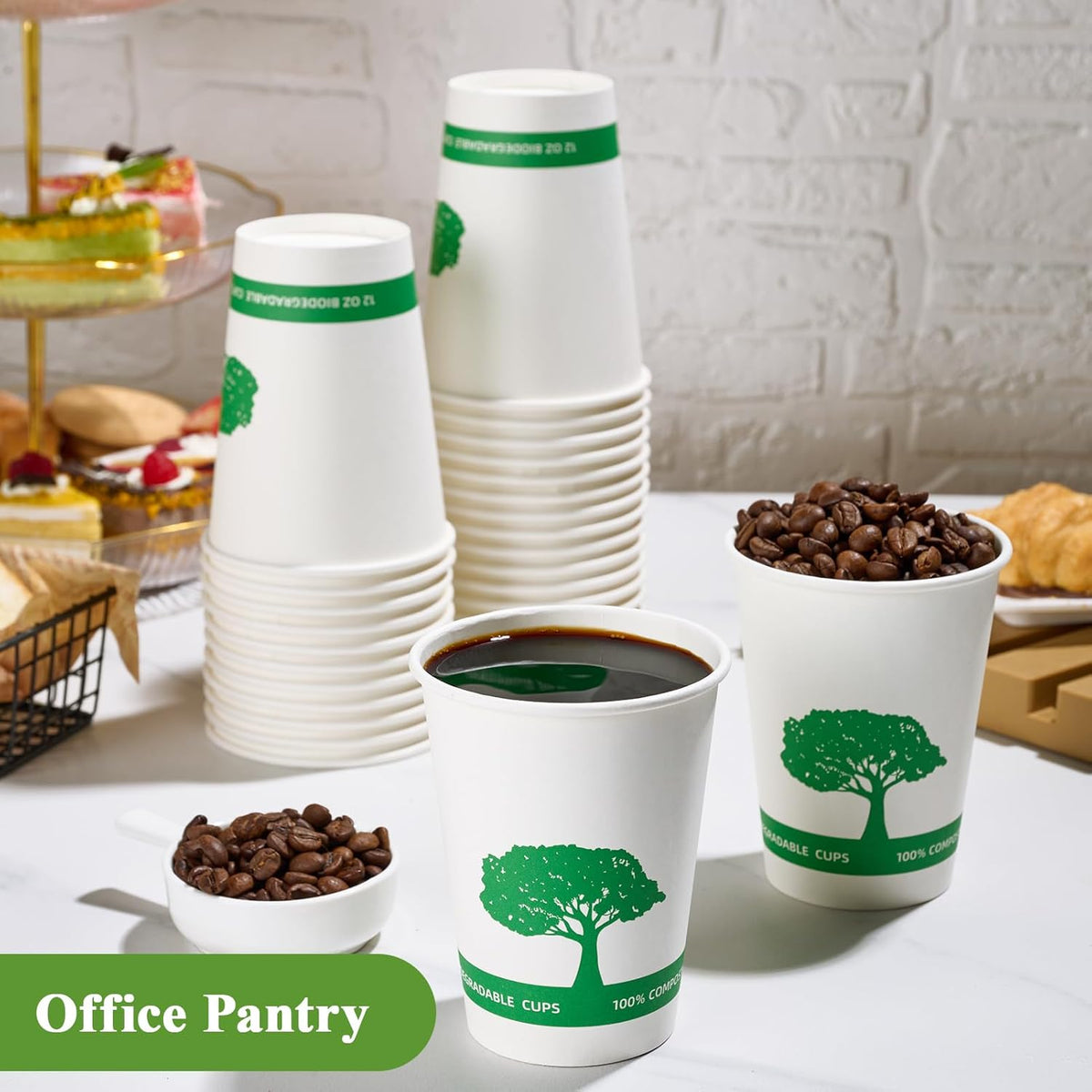 Vplus 270 Pack Compostable Paper Cups, 12 oz Biodegradable Disposable Paper Coffee Cups, Eco-friendly Hot Drinking Cups for Party, Picnic,Travel,and Events