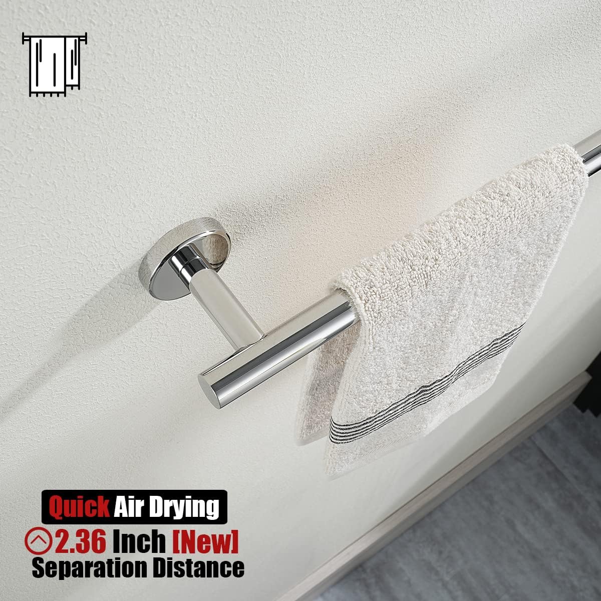 JQK Chrome Towel Bar, 27 Inch 304 Stainless Steel Thicken 0.8mm Towel Rack Bathroom, Towel Holder Polished Finished Wall Mount, Useable Length 24 Inch 2 Pack, TB110L24-CH-P2