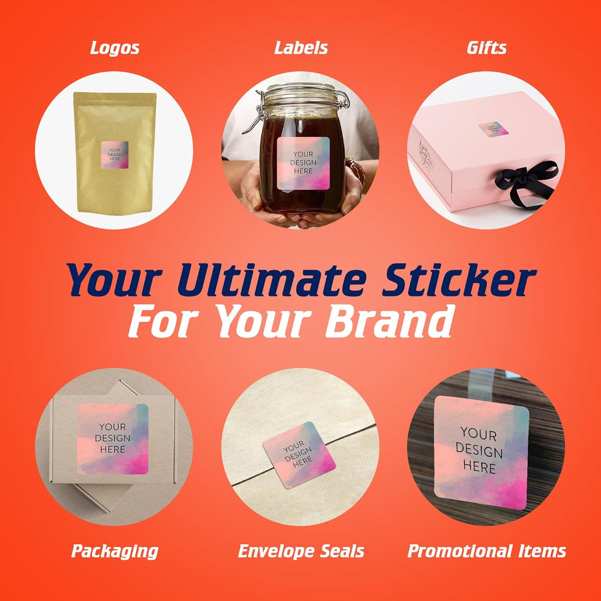 100 Custom Vinyl Stickers - Upload Your own Image, Text, Design, Logo - Personalized Logo Labels for Handmade, Packaging, Bottle, Jars, Candle, Brand Stickers (Rose, 2x2 Square)