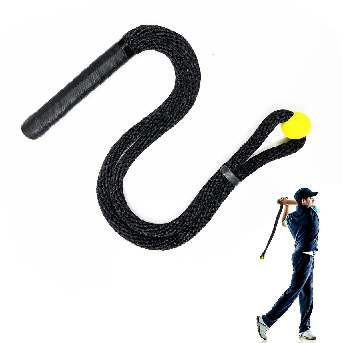 Cusprtm Golf Rope Swing Trainer, Professional Golf Swing Rope Training Aid to Improve Speed, Tempo, Rhythm, Flexibility and Strength, Golf Warm-Up Practice Equipment for Golfers of All Levels (Black)