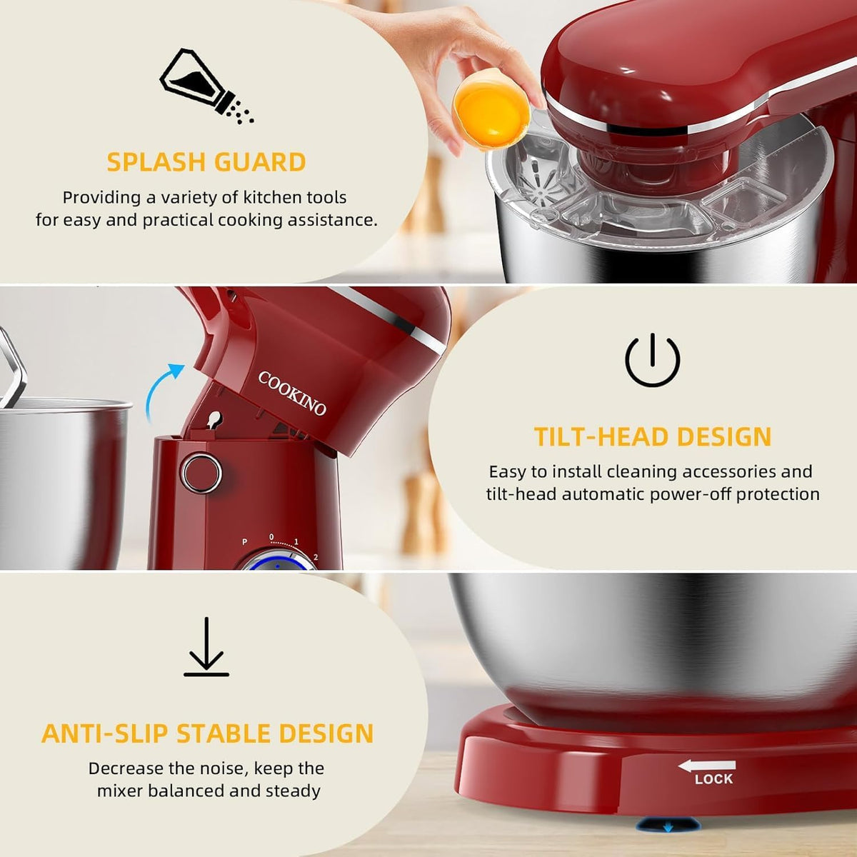 Electric Stand Mixer,10 Speeds 660W Tilt-Head Food Mixer, 3-IN-1 Kitchen Mixer for Daily Cooks with 6.5 QT Bowl,Dough Hook, Beater, Whisk (Empire Red)