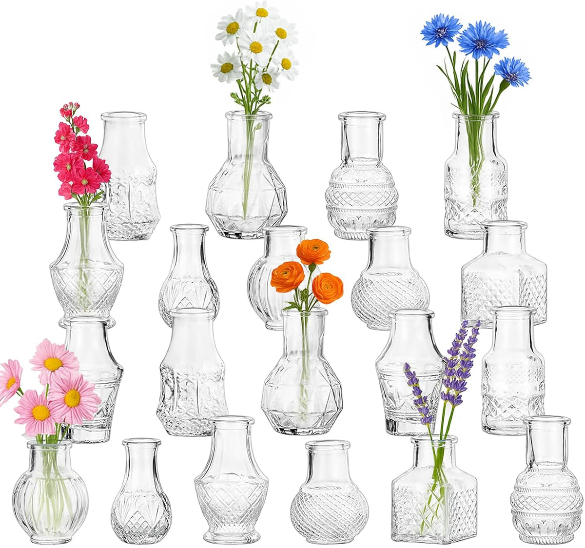 Glass Bud Vase Set of 20 Pcs, Small Clear Bud Vases for Flowers, Vintage Vases for Centerpiece Table Wedding Decorations Home Decor Glass Bottles for Birthday Party Anniversary