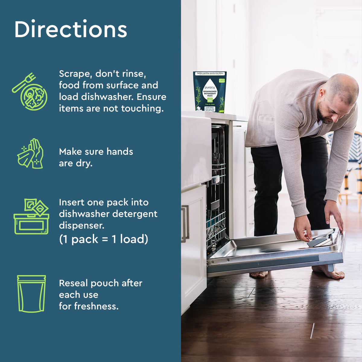 Puracy Dishwasher Pods, Natural Dishwasher Detergent, Free & Clear Dish tabs - Enzyme-Powered, Spot & Residue Free - TikTok Trend Items, Must Haves from TikTok Made Me Buy It (Free & Clear, 50 Count)
