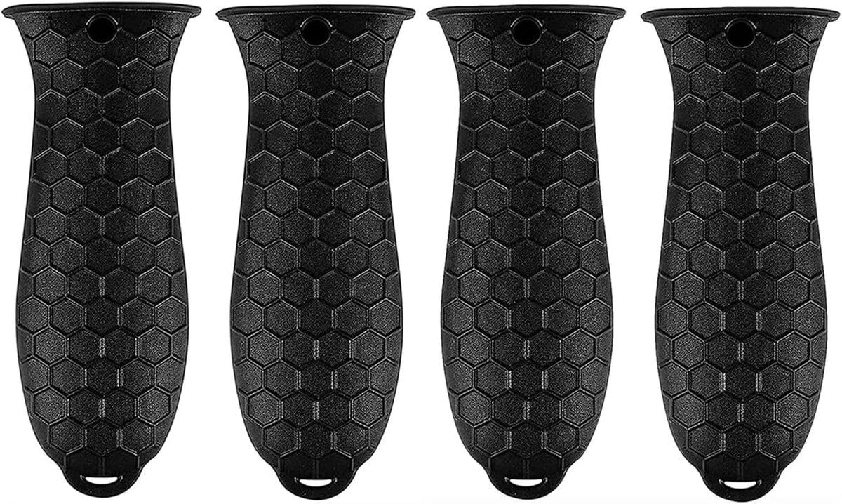 4 Pcs Silicone Hot Handle Holder, Potholder for Cast Iron Skillets, Non-Slip Rubber Pot Handle Sleeve Heat Resistant for Frying Pans & Griddles Sleeve Grip Handle Cover,Metal cookware Handles, Black