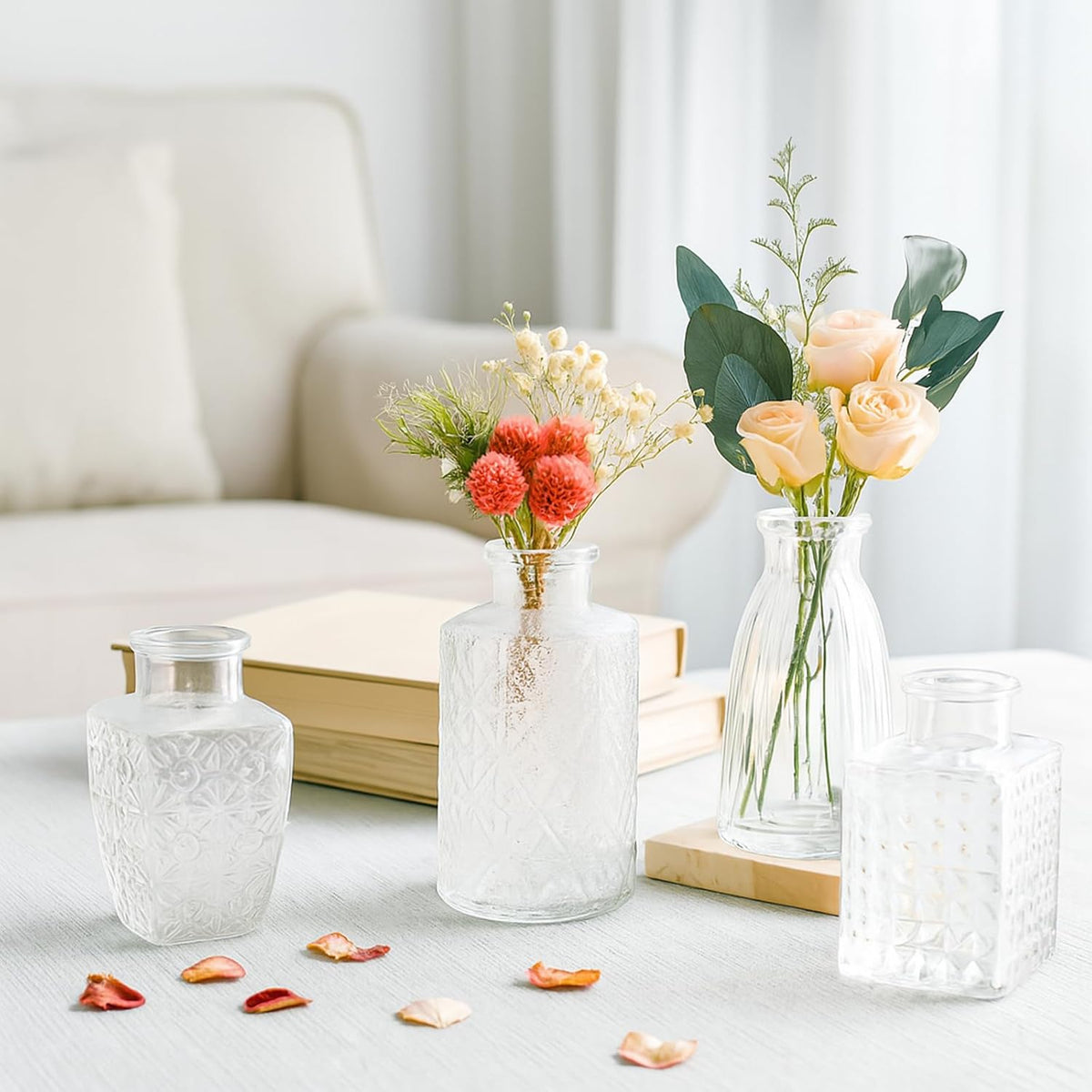 Glass Bud Vase Set of 12 Pcs, Small Clear Bud Vases for Flowers, Vintage Vases for Centerpiece Table Wedding Decorations Home Decor Glass Bottles for Birthday Party Anniversary