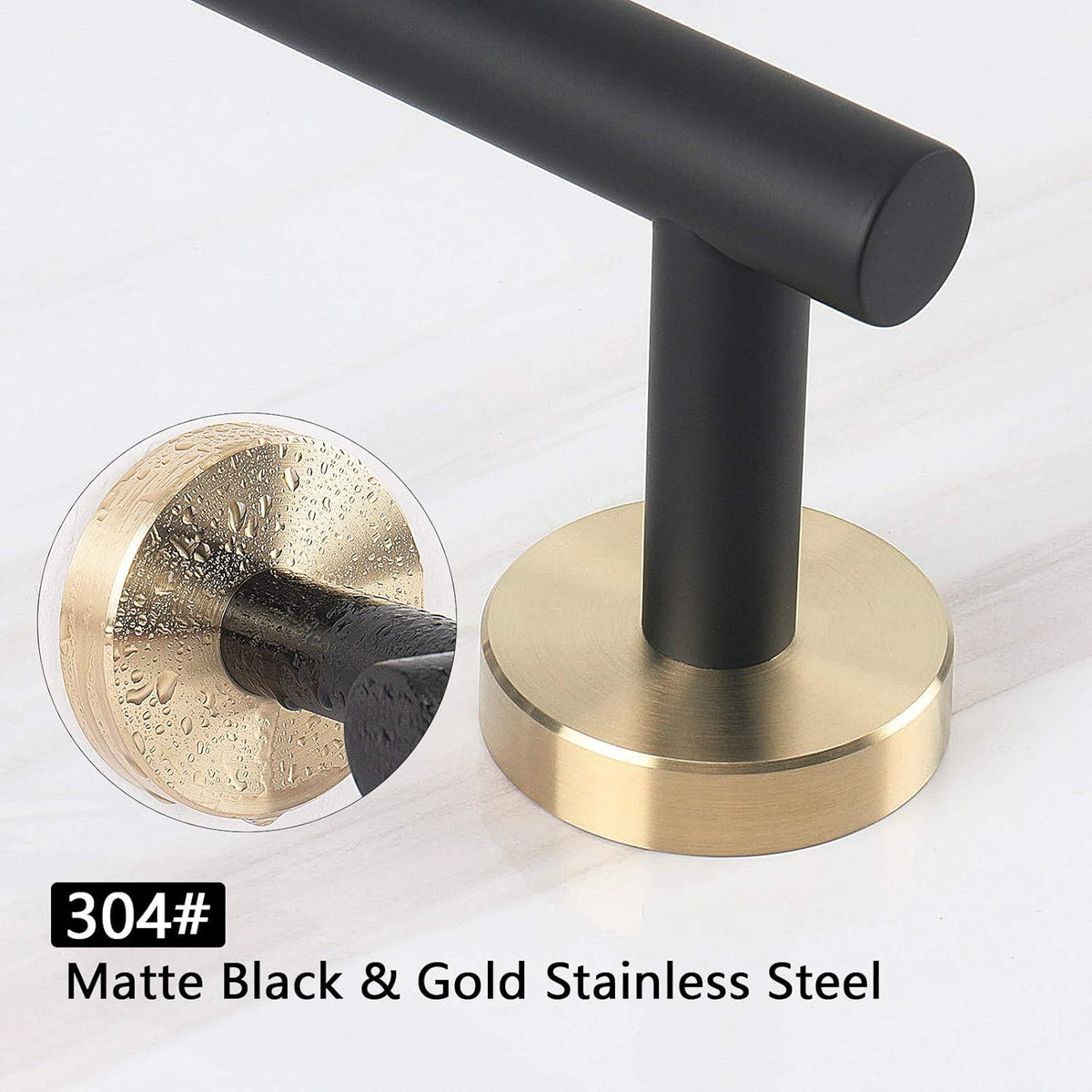 NearMoon Bath Towel Bar, Bath Accessories Thicken Stainless Steel Shower Towel Rack for Bathroom, Towel Holder Wall Mounted (1 Pack, Matte Black & Gold, 16 Inch)