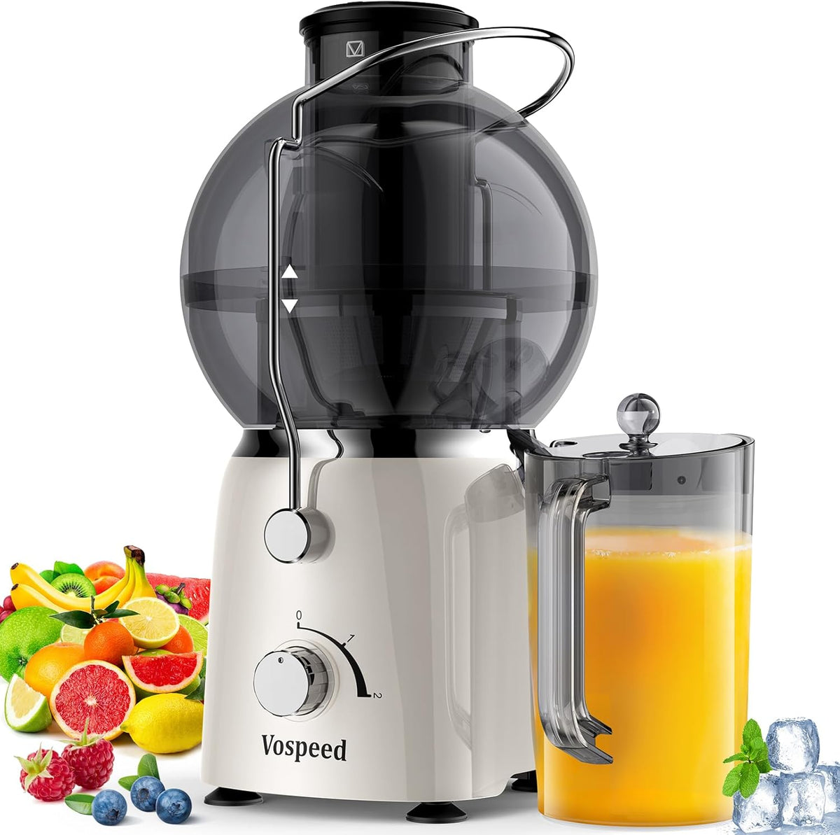 Juicer Maker,Vospeed Juicer Machines,750W juicer machines vegetable and fruit,With 3.5-Inch Wide-Mouth Feed Chute,Juice Extraction at Constant Temperature,With 1.2L Cup, BPA-Free,Easy to Clean (White)