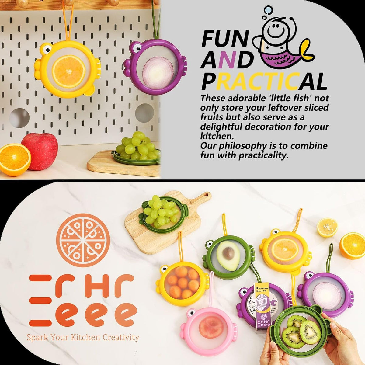 Food Storage Containers for Avocado & Onion – 4-Pack Reusable Fridge Keepers – Fish-Shaped Design for Tomato, Lemon, Garlic – Help Reduce Waste
