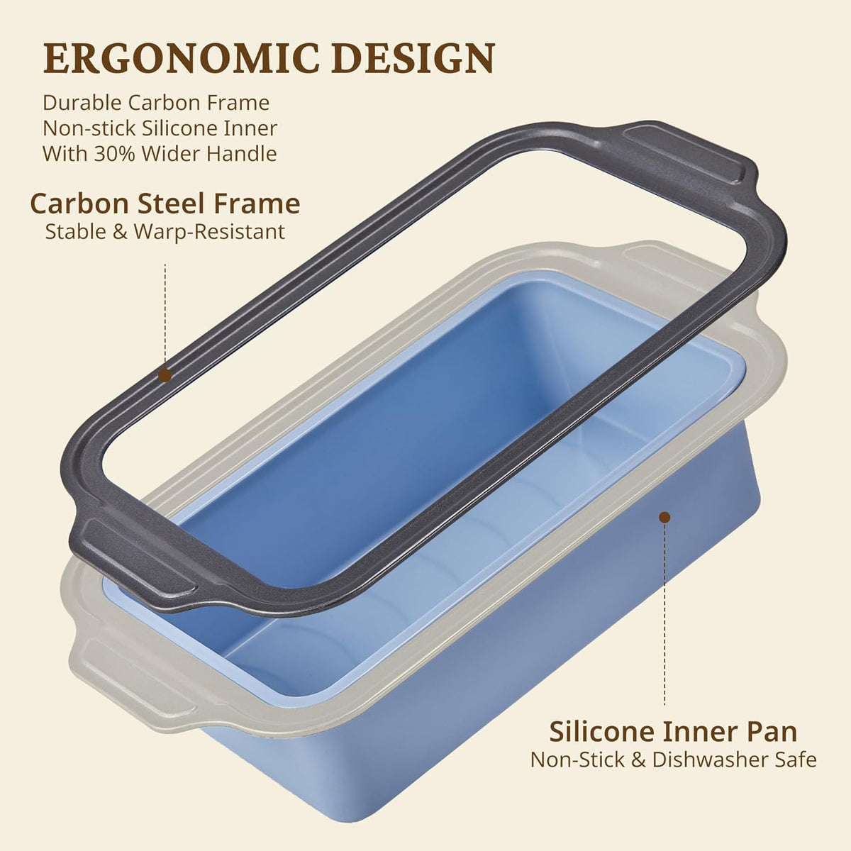 BRONYPRO 9x5 Inch Non-Stick Bread Loaf Pan,Non-Toxic Silicone Baking Mold For Homemade Bread,Heavy-Duty Steel Frame,Dishwasher Safe-Blue