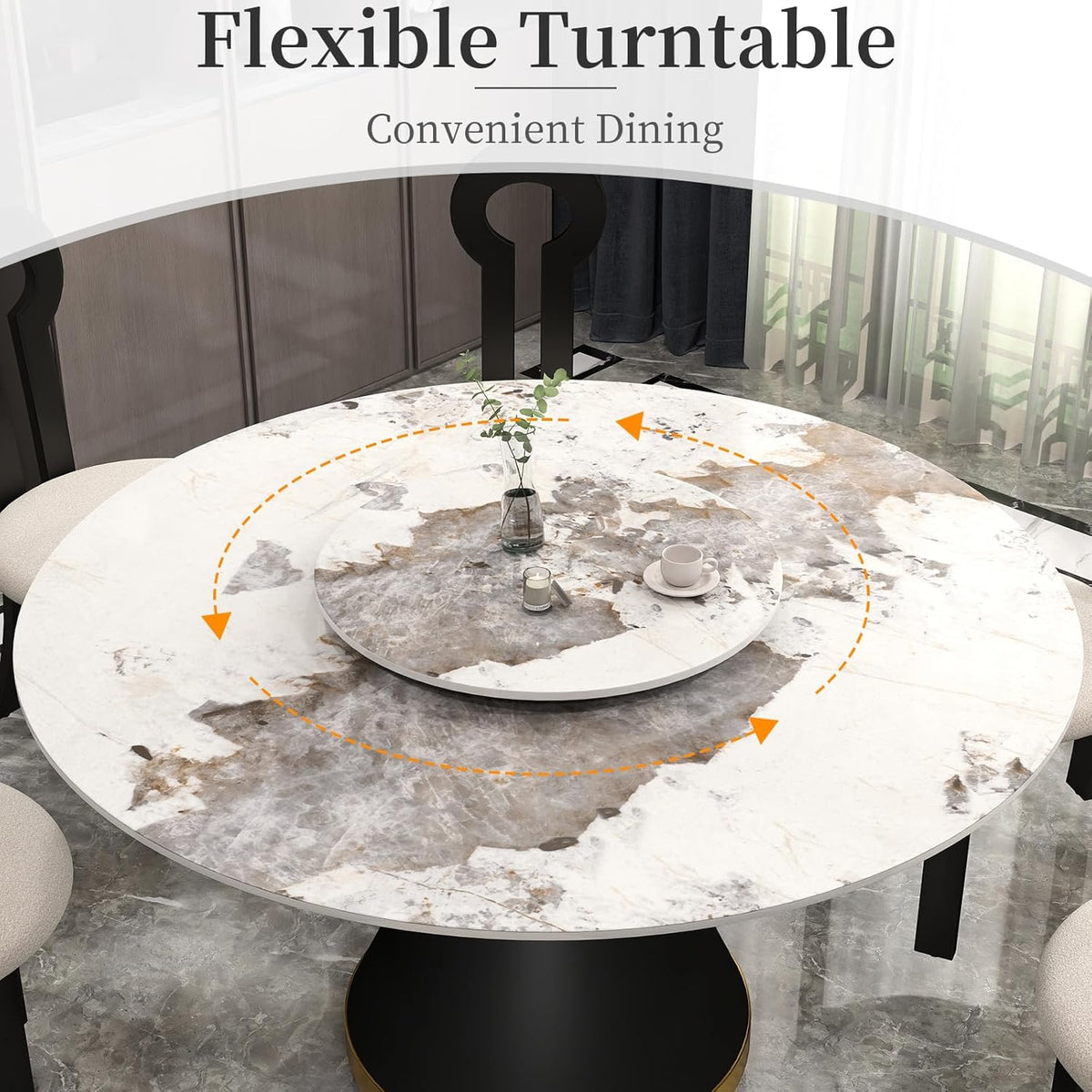 31.5" Lazy Susan for Table Top Sintered Stone Rotating Serving Tray for Dining Table, Kitchen Lazy Susan Organizer Spinning Rotating Food Server Party Centerpieces