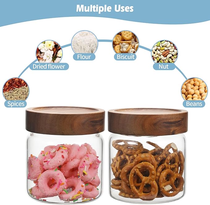 Small Glass Jars With Lids 16oz Spice Jars with Screw Lids Kitchen Clear Glass Storage Canister Container for Salt Herbs Cinnamon Coffee Seasoning Candy Cookie Tea (16oz(500ml)-2 pack)