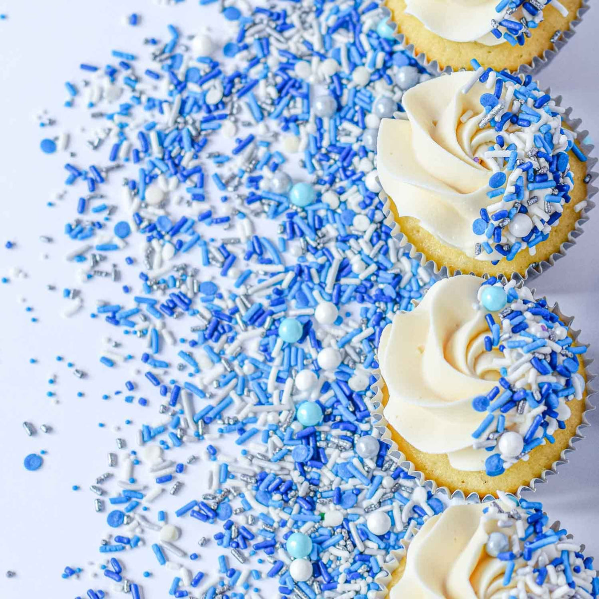 Blue Sprinkles for Cake Decorating and Baking - Fancy Sprinkles for Gender Reveal Cake Decorations in Blue and White Sprinkles with Jimmies, Nonpareils - Cake and Cupcake Sprinkles Decorations