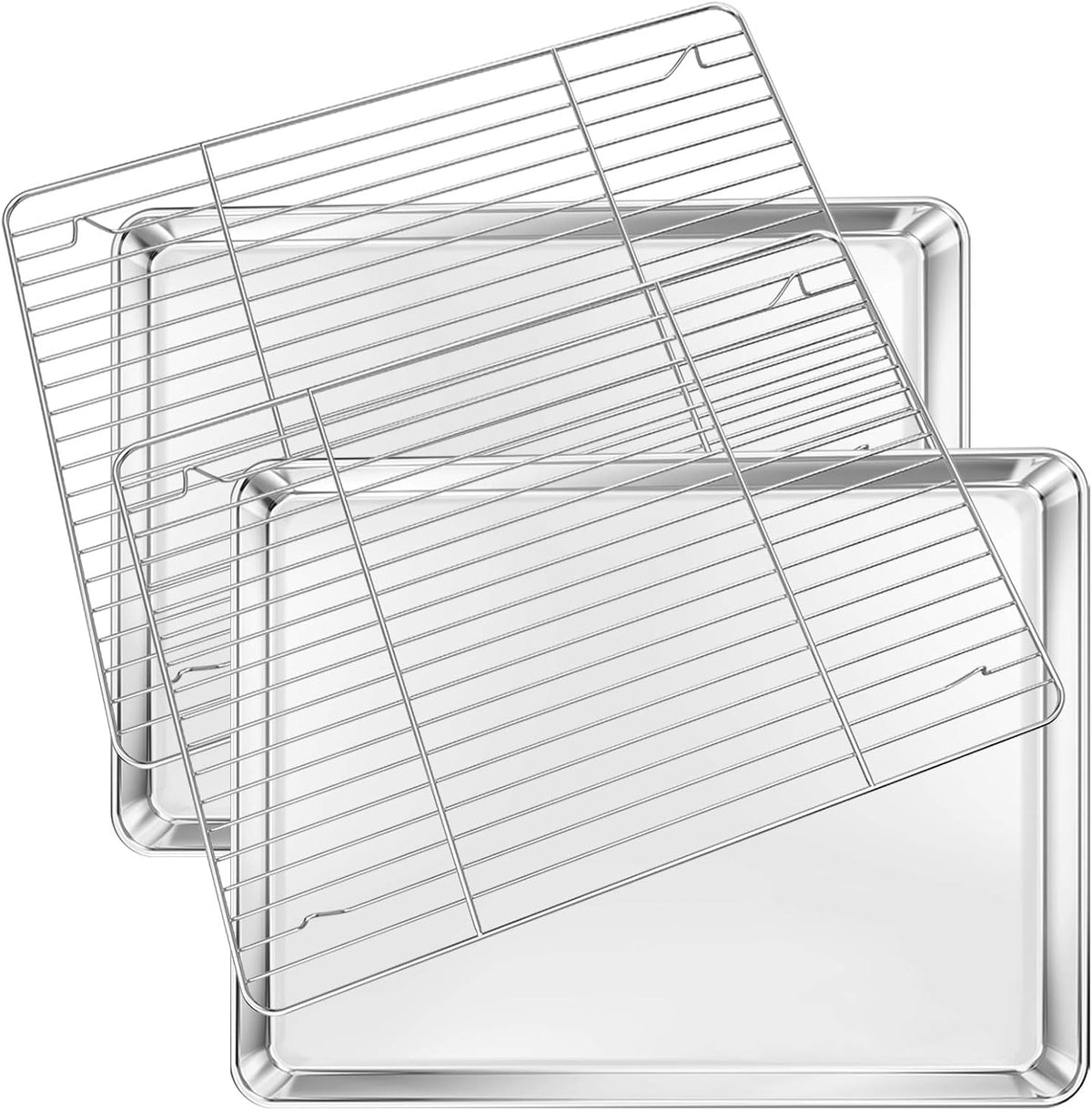 Deedro Baking Sheet with Rack Set [2 Sheets + 2 Racks], Stainless Steel Baking Pan Cookie Sheets Oven Tray with Cooling Rack, 16 x 12 x 1 Inch, Heavy Duty, Non-toxic, Easy Clean