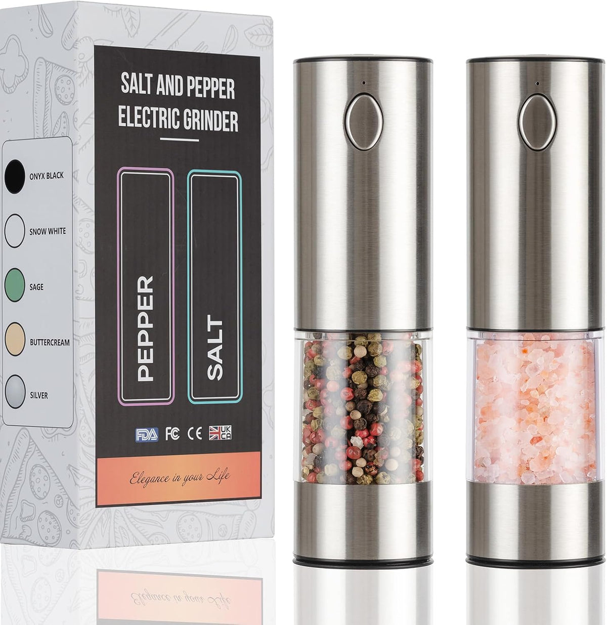 Electric Salt & Pepper Grinder Set (2 Pack) – USB Rechargeable, Adjustable Coarseness, One-Handed Operation with LED Light – Automatic Spice Mill Shaker for Kitchen, Dining, or Camping