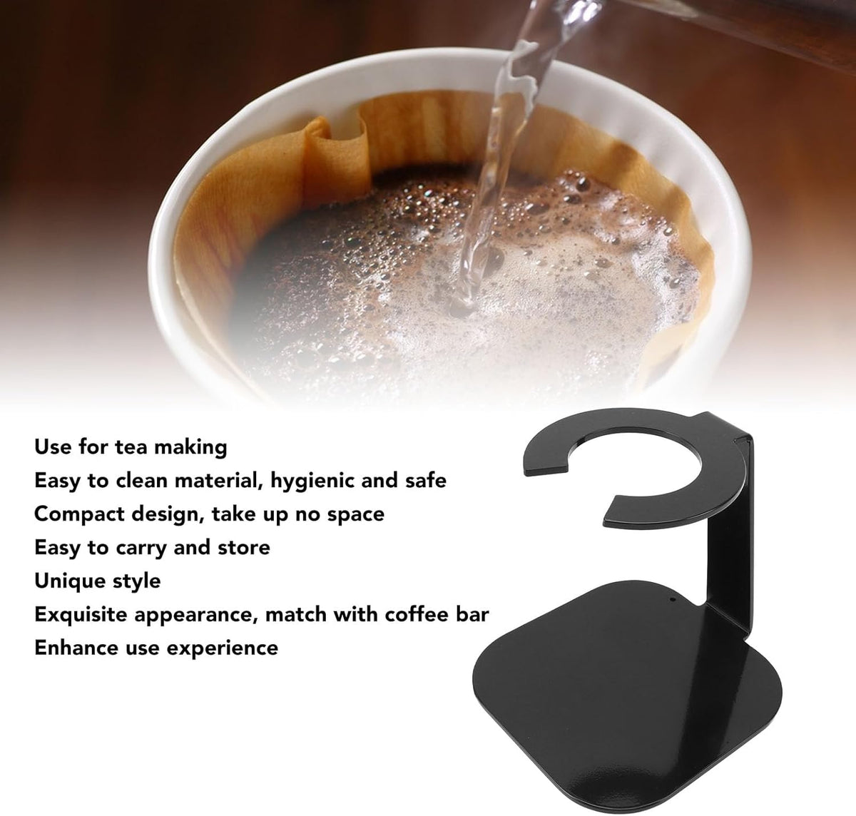 Coffee Dripper Stand Iron Pour Over Filter Holder Space Saving Maker Station for Bar Equipment (Black)