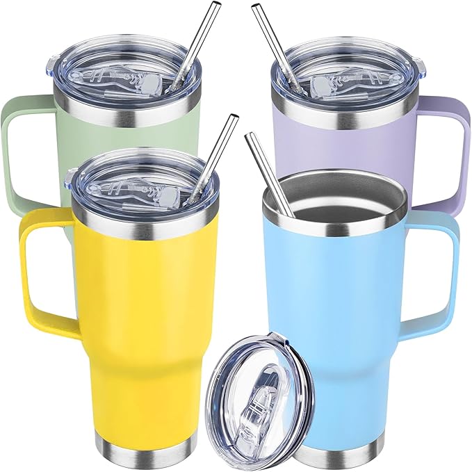 20 oz Tumbler with Handle Stainless Steel Insulated Coffee Mug Tumbler with Lid and Straw Double Wall Vacuum Insulated Coffee Mug Leak Proof Travel Mug Tumbler for Hot and Cold Drink (Mix Color-1)