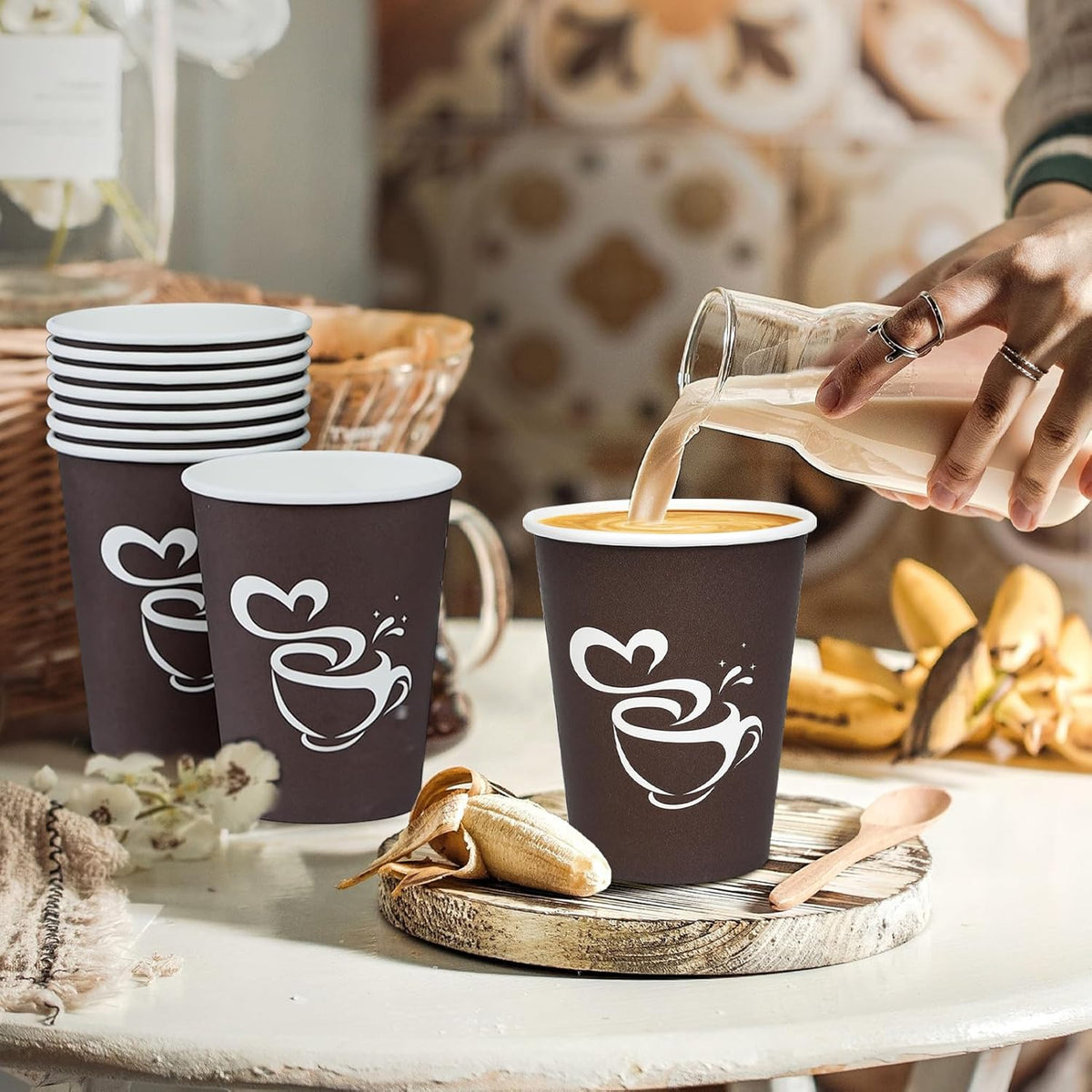 300 Count 12 oz Paper Coffee Cups, Disposable Drinking Cups for Hot or Cold Beverage, 12 ounce Brown Coffee Cups for Party, Business, Travel, Picnic
