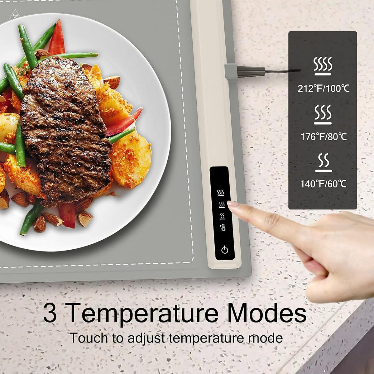 Electric Warming Tray with Adjustable Temperature-Portable Warming Mat for Food,Roll Up Silicone Food Warmer for Parties with 3 Temperature Settings,Versatile Food Warmers for Parties Buffet (Grey)