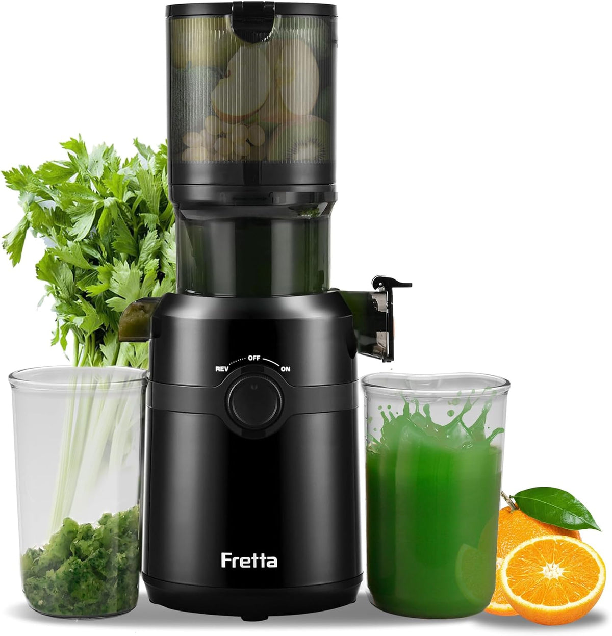 Cold Press Juicer Machines Slow Masticating Juicer Machines with 1.1 L Large Feed Chute Fit Whole Fruits and Vegetables Easy Clean Self Feeding,High Juice Yield,BPA Free (Ink-black)