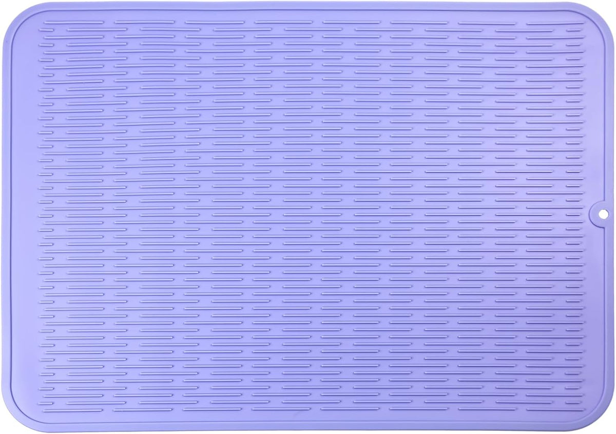 Silicone Dish Drying Mat for Multiple Usage,Easy clean,Eco-friendly,Heat-resistant Silicone Mat for Kitchen Counter or Sink,Refrigerator or Drawer Liner Light Purple 2XL 24 inches x 18 inches