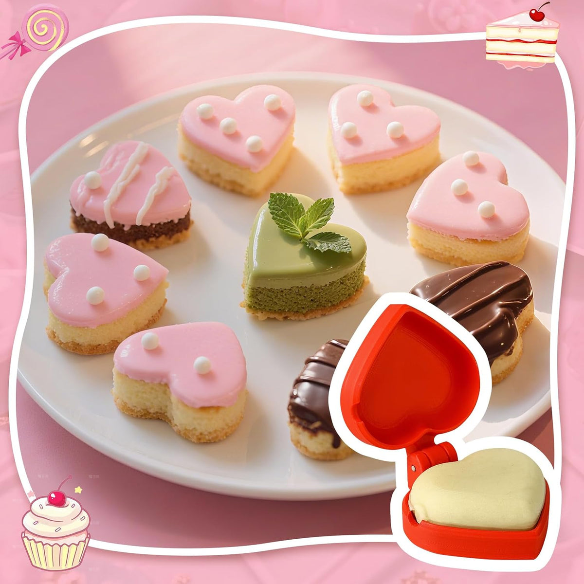 2 PCS Heart Cake Pop Mold Shapes Press Set, 3D Printed Cake Pop Cutter and Pusher, Baking Tools Accessories for Home Baking, Birthday Parties, Wedding Desserts