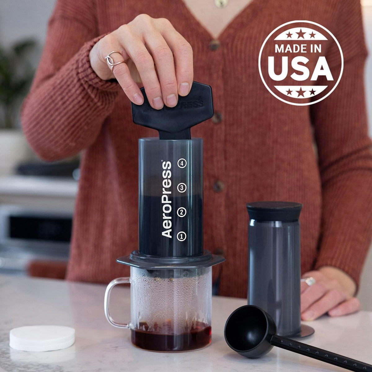 AeroPress Original Coffee Press – 3 In 1 Brew Method Combines French Press, Espresso, Full Bodied Coffee Without Grit or Bitterness, Small Portable Coffee Maker for Camping & Travel