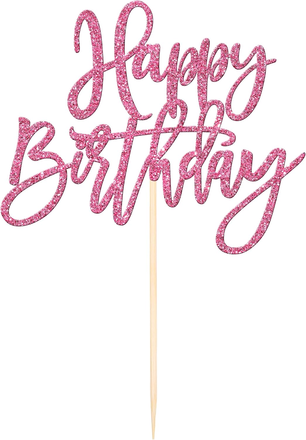ZHUOWEISM 1 PCS Happy Birthday Cake Topper Glitter Happy Birthday Cake Pick for Celebrating Happy Birthday Anniversary Theme Party Cake Decorations Supplies Pink