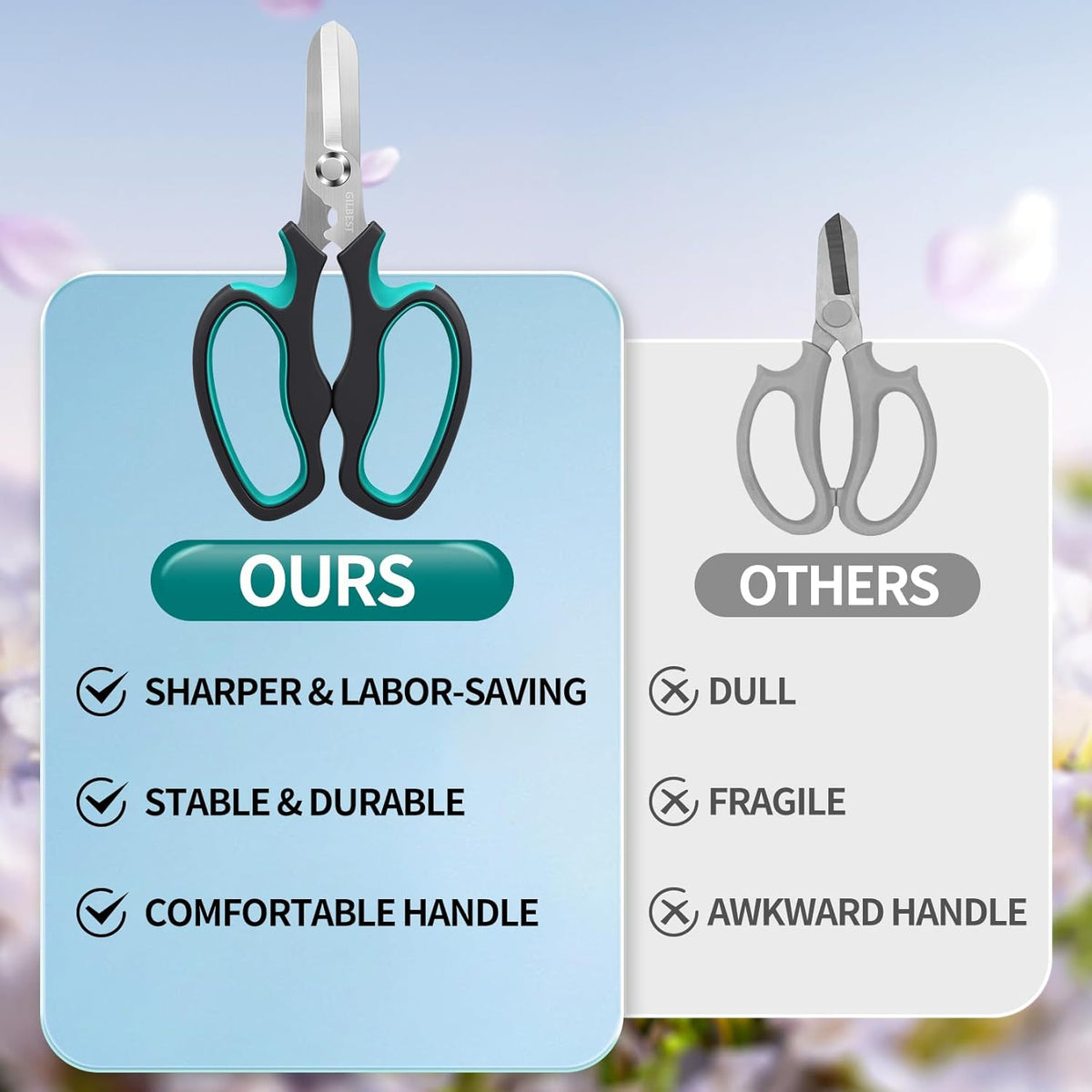 Garden Scissors Floral Shears, Professional Floral Scissors with Comfortable Grip Handle, Premium Garden Pruning Shears for Plants Trimming and Fruit Picking Trimming, Green