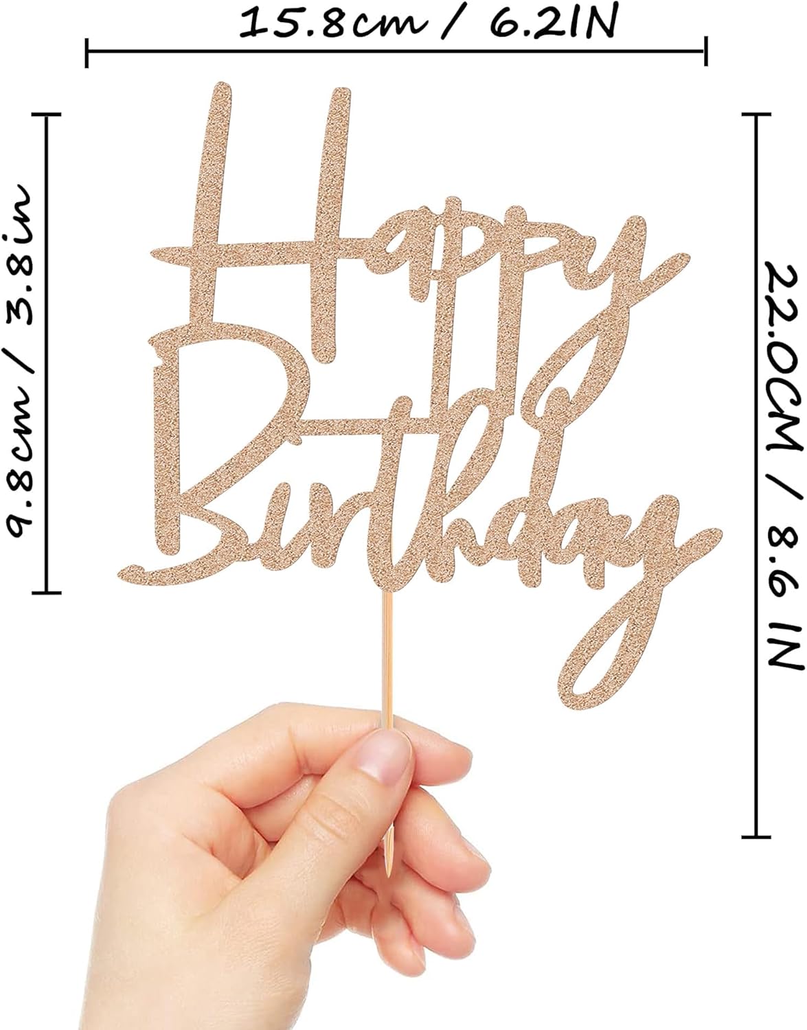 Happy Birthday Cake Topper - Glitter Rose Gold Birthday Cake Top Decorations (Rose Gold)