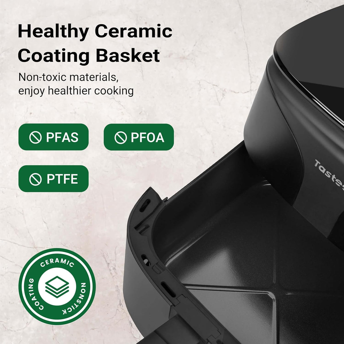 Tastee Ceramic Air Fryer, 8-in-1 Compact 5.5QT AirFryers, 450°F Digital Airfryer Dehydrator with Smart Probe, 24 Presets One-touch Cooking, In-app Recipes with Window, Dishwasher-safe & Non-stick