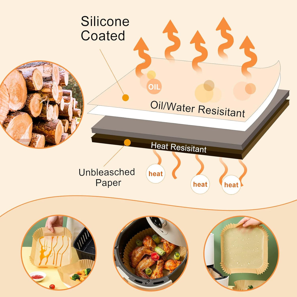 Air Fryer Paper Liners: 125Pcs Air Fryer Liner Disposable, Oilproof Waterproof Airfryer Parchment Paper Baking Liner Round Basket(6.5inch)