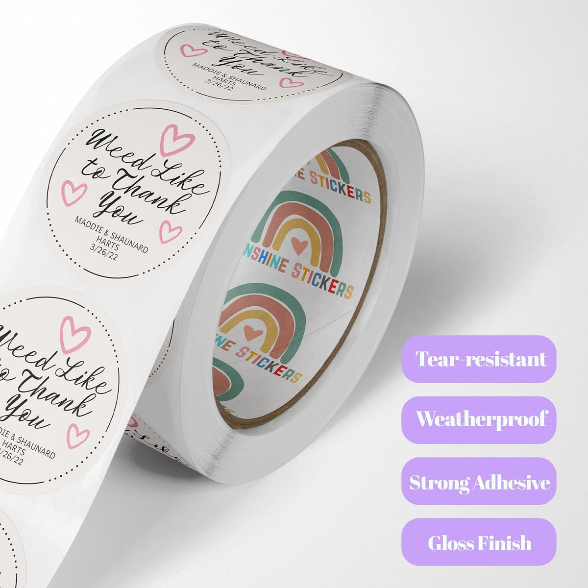150 Custom Circle/Square BOPP Roll Labels- Personalized Stickers for Business Logo, Party, Wedding Favor, Baby Shower-Any Design Text + Image, Matte/Gloss Finish (3 * 2 Inch)