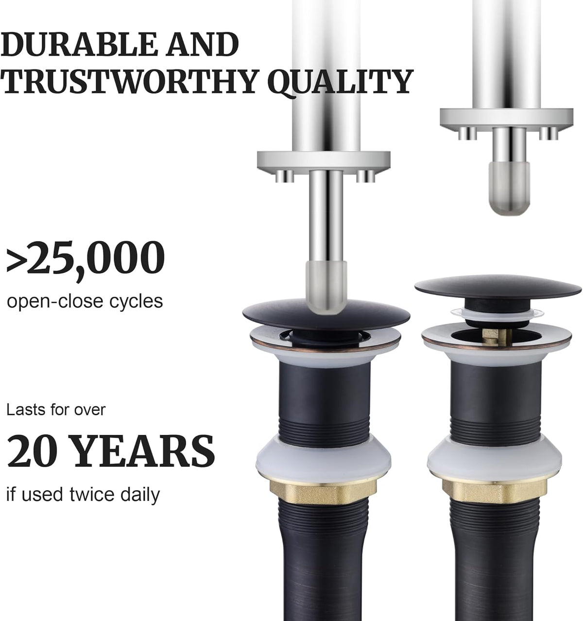 Pop up Sink Drain Stopper Without Overflow Oil Rubbed Bronze for Bathroom Vessel Vanity Sink Art Basin，Big Cap Sink Drain Without Overflow, Metal Pop-up Drain Strainer with Detachable Basket Stopper