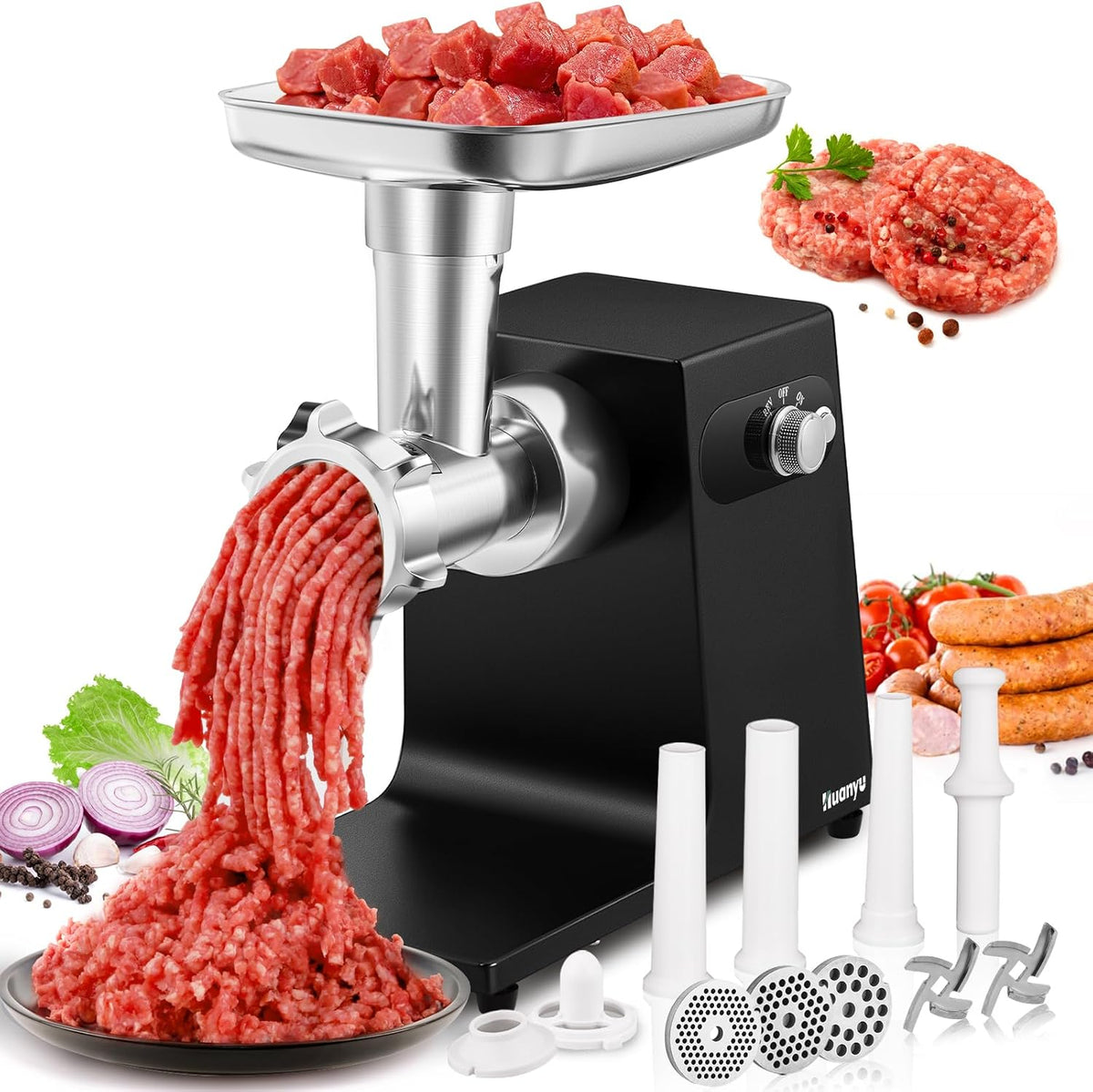 Huanyu Meat Grinder Electric Pro-Grade - 1HP Bone-Crushing Power, 3 Plates & Sausage Kit | Rustproof Stainless Steel for Hunters, Pet Owners & Home Chefs #8