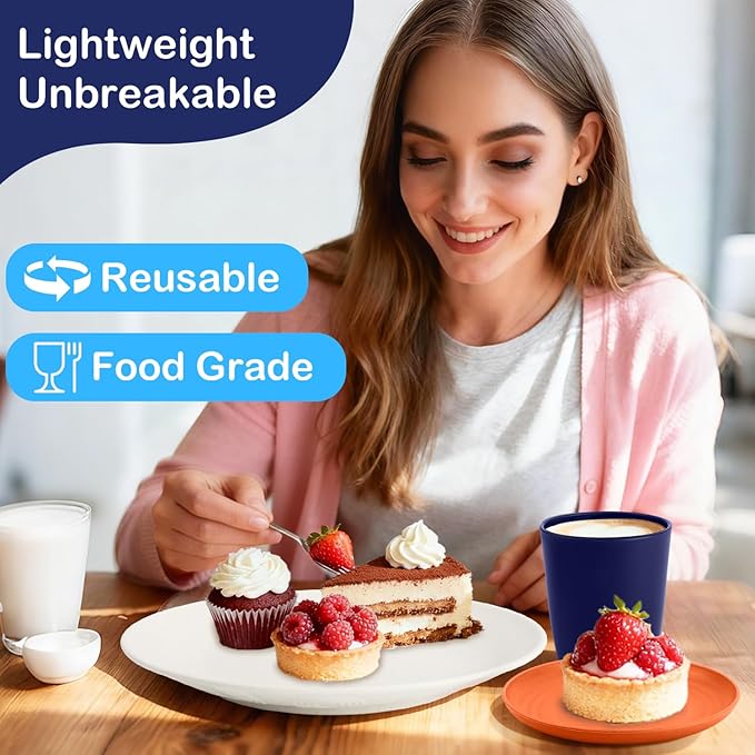 Wheat Straw Dinnerware Sets 40 PCS - Dishes Set for 8 Unbreakable Plates and Bowls Sets with Cups Dishwasher & Microwave Safe Lightweight Dinnerware for Kitchen Camping RV - Mondrian Colors