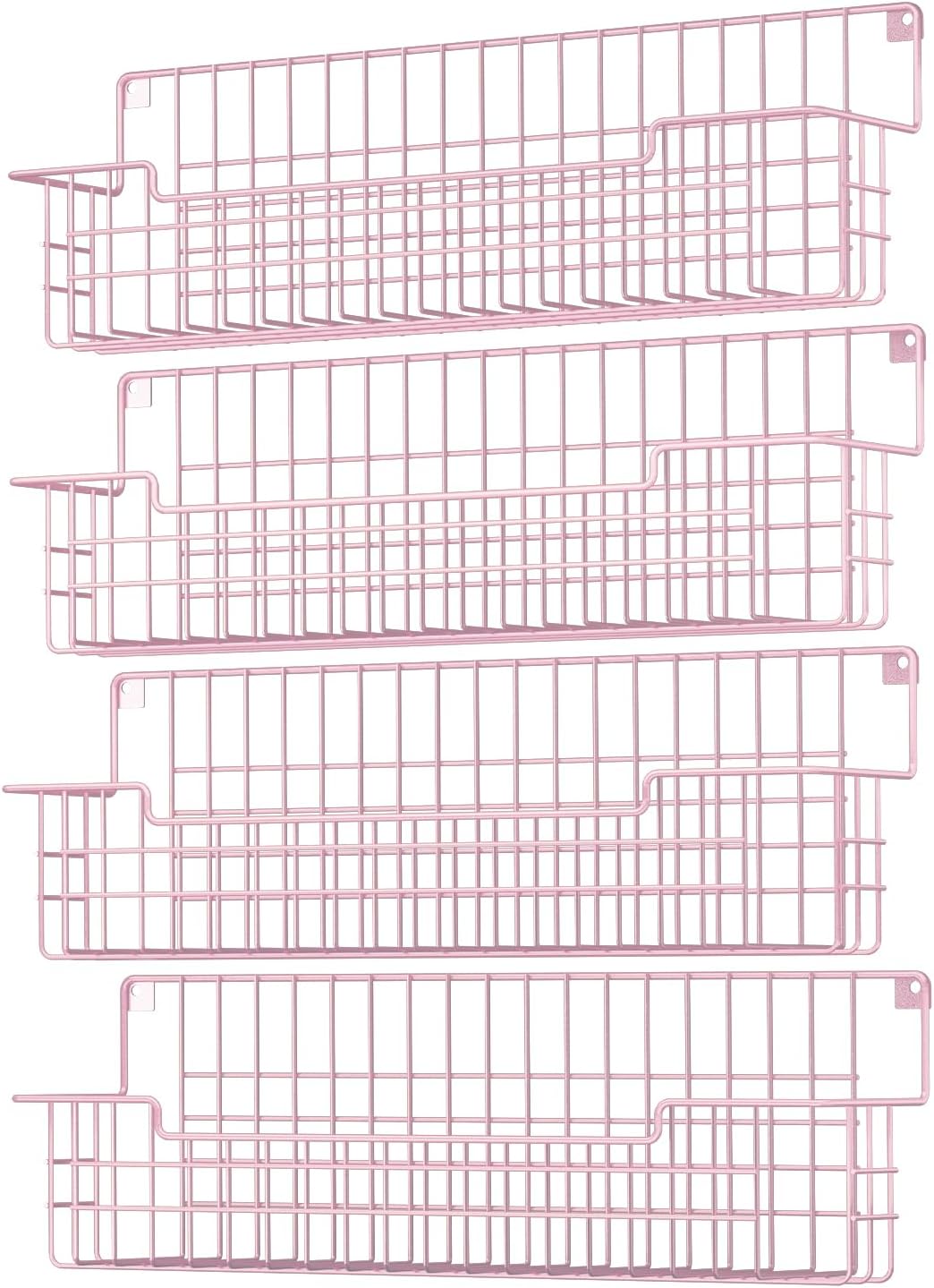 Spice Rack, 4-Pack Seasoning Organizer Wall Mounted for Kitchen Storage Organization, Metal Spice Holder Shelf for Cabinet, Pantry, Pink
