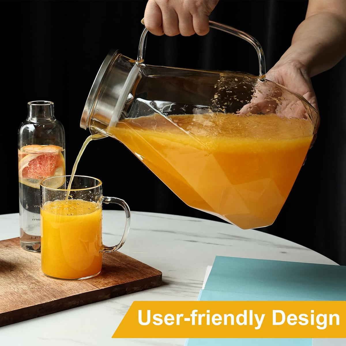 Glass Pitcher with Lid,1 Gallon Glass Water Pitcher Hot/Cold Water Jug, Juice and Iced Tea Beverage Carafe with Lid (Extra-Wide Mouth)