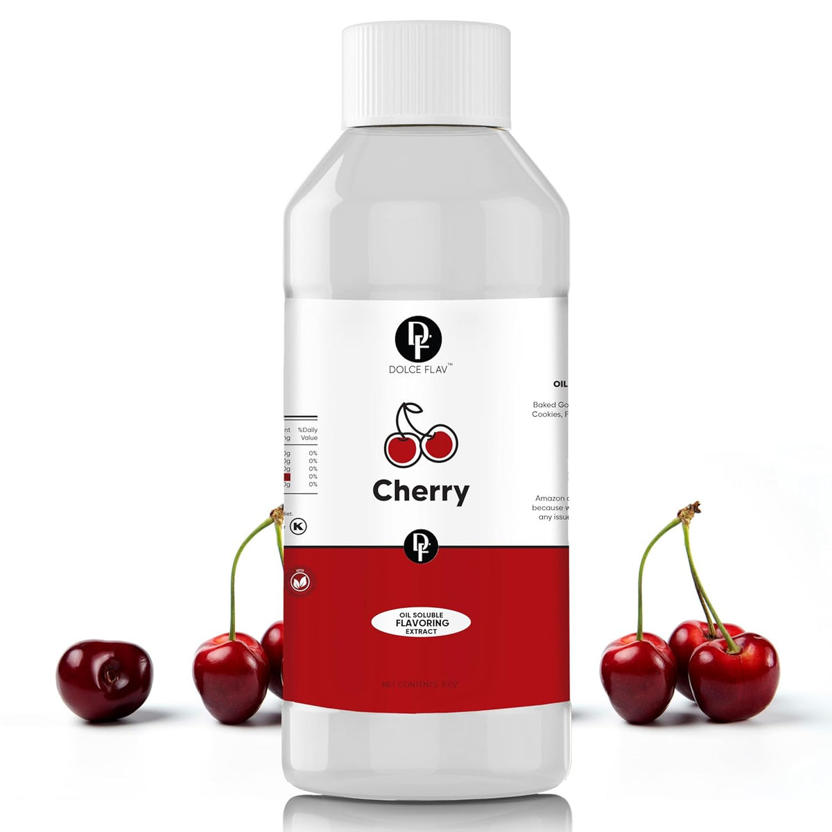 Dolce Flav Cherry Extract – 8 Ounce Oil-Soluble Kosher, Sugar-Free, Concentrated Fruity Flavor for Candy, Chocolates & Desserts, Includes Measured Dropper