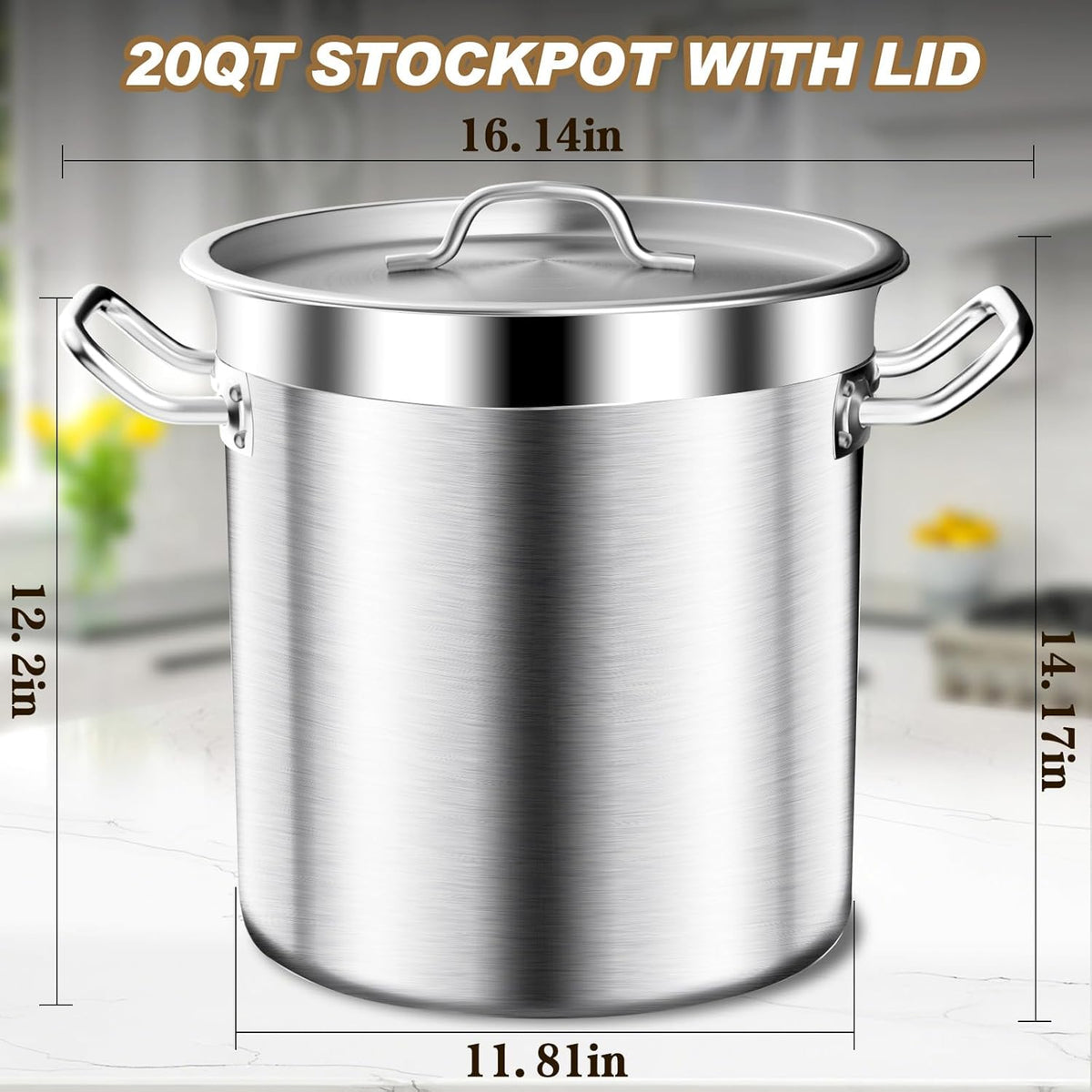 Large Stock Pot - 20QT Stainless Steel Stockpot with Lid, Heavy Duty Tri-Ply Bottom Commercial Grade Soup Pot for Cooking Soup, Stew, Pasta, Oven, Gas, Ceramic, Dishwasher Safe