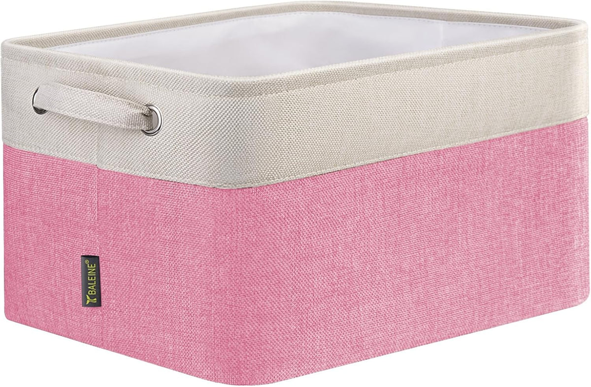 BALEINE 1 Pack Fabric Storage Bins for Shelves, Linen Storage Baskets for Organizing, Decorative Closet Bins for Clothes, Home (Pink, 12"x8"x8")